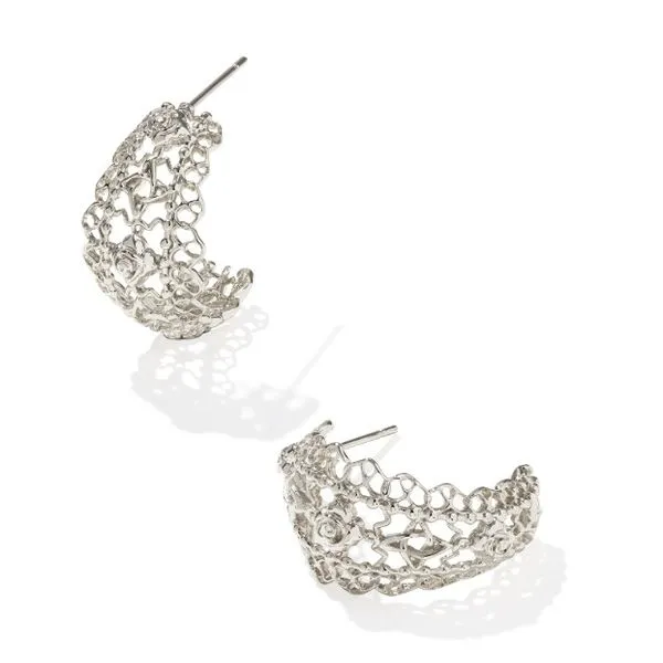 Rhodium Plated Lace Huggie Earrings