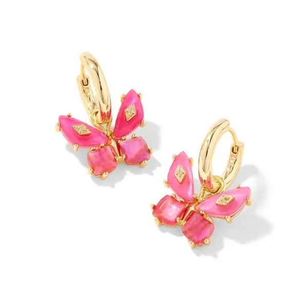 Butterfly Huggie Earrings with Pink Mix Stones
