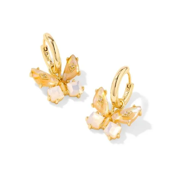 Butterfly Huggie Earrings with Iridescent White Mix Stones