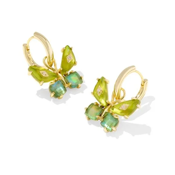 Butterfly Huggie Earrings with Green Mix Stones