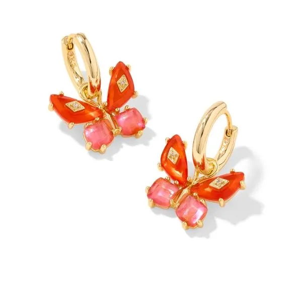 Butterfly Huggie Earrings with Orange Mix Stones