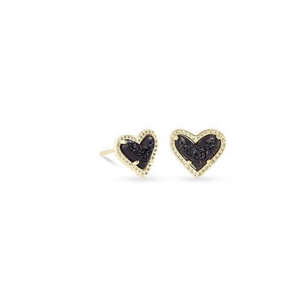 Kendra Scott Gold Heart Earrings with Black Drusy Lee Ann's Fine Jewelry Russellville, AR