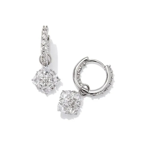 Kendra Scott White Crystal Rhodium Huggie Earrings Lee Ann's Fine Jewelry Russellville, AR