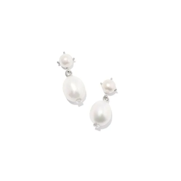 Kendra Scott Rhodium Plated White Pearl Drop Earrings Lee Ann's Fine Jewelry Russellville, AR