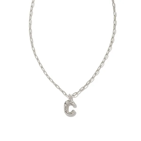 Kendra Scott Crystal Letter C Rhodium Pendant Necklace Lee Ann's Fine Jewelry Russellville, AR