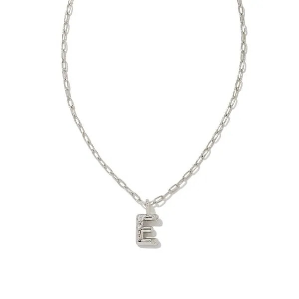 Kendra Scott Crystal Letter E Rhodium Pendant Necklace Lee Ann's Fine Jewelry Russellville, AR