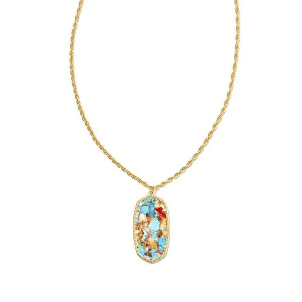 Kendra Scott Bronze Veined Turquoise Red Oyster Gold Pendant Necklace Lee Ann's Fine Jewelry Russellville, AR