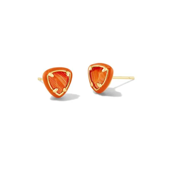 Kendra Scott Retired Arden Gold Stud Earrings In Orange Banded Agate Lee Ann's Fine Jewelry Russellville, AR