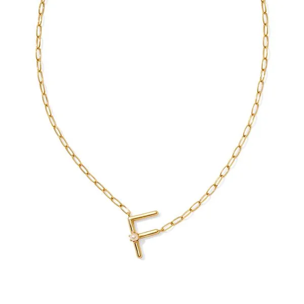 Kendra Scott Retired Pearl Letter F Gold Necklace Lee Ann's Fine Jewelry Russellville, AR