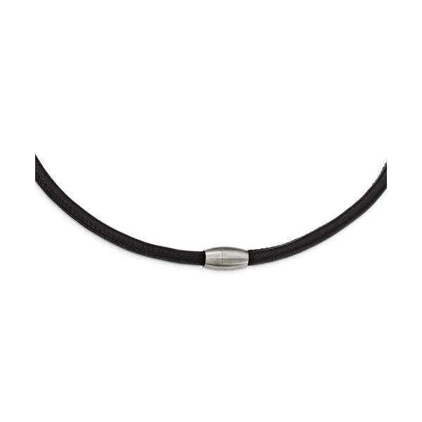 Men's Stainless Steel Brushed Black Leather Necklace Lee Ann's Fine Jewelry Russellville, AR