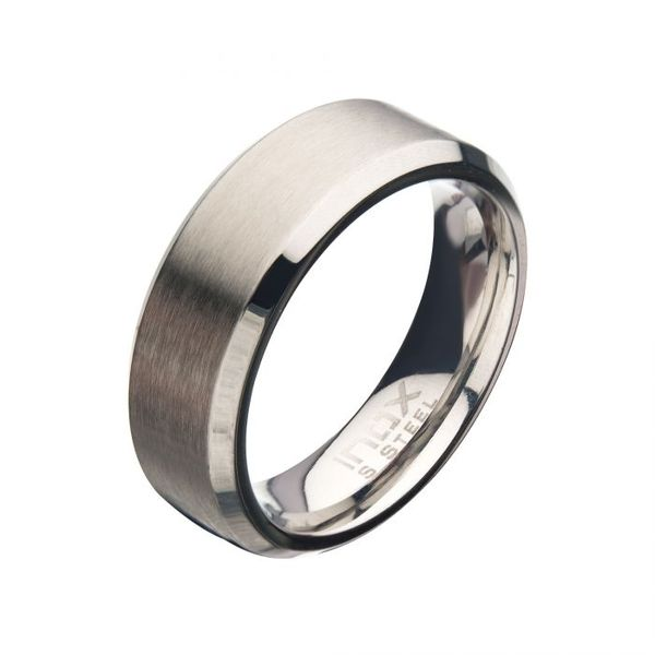 Men's 8mm Matte Stainless Steel Beveled Ring Lee Ann's Fine Jewelry Russellville, AR