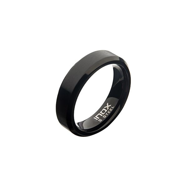 Men's Stainless Steel 6mm Matte Black IP Beveled Wedding Band Lee Ann's Fine Jewelry Russellville, AR