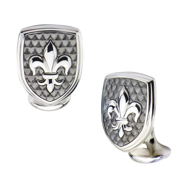Men's Stainless Steel & Carbon Fiber Fleur de Lis Cufflinks Lee Ann's Fine Jewelry Russellville, AR