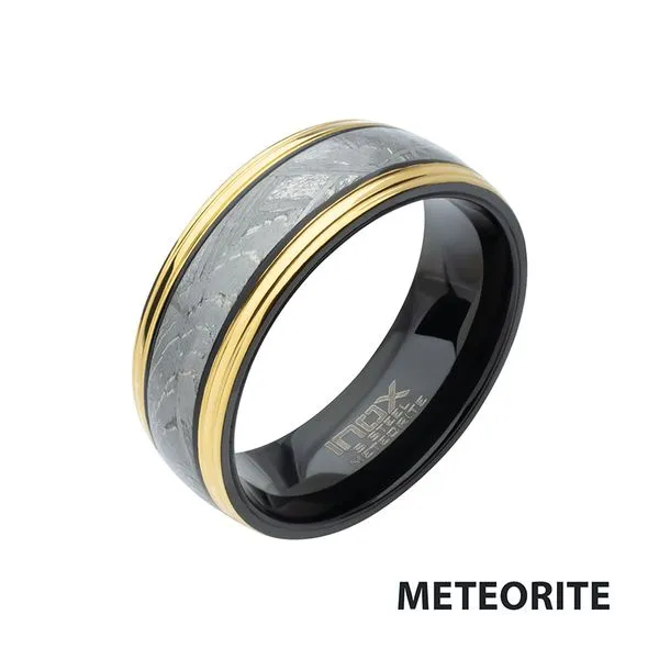 Men's 18Kt Gold IP Steel Edge Black IP Meteorite Ring similar item image