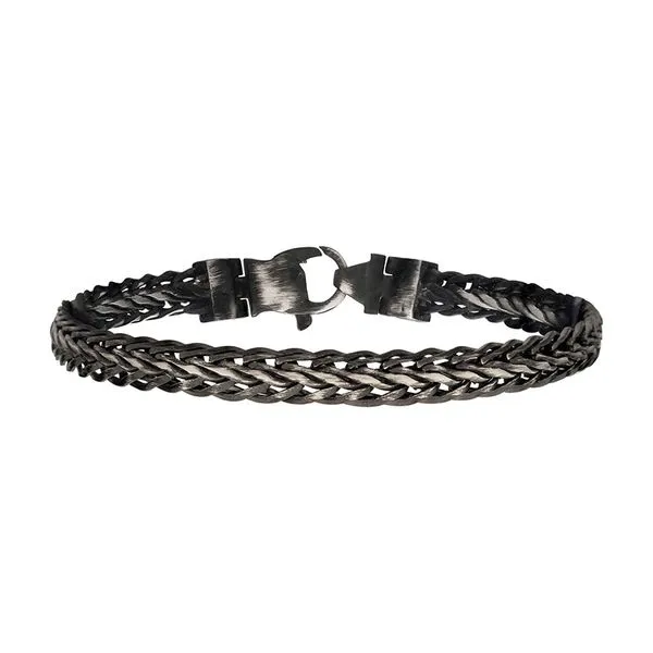 Men's Stainless Steel Antiqued Black IP Double Diamond Cut Spiga Chain Bracelet Lee Ann's Fine Jewelry Russellville, AR