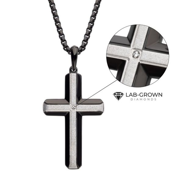Black IP Steel Lab-Grown Diamond Cross Pendant Lee Ann's Fine Jewelry Russellville, AR