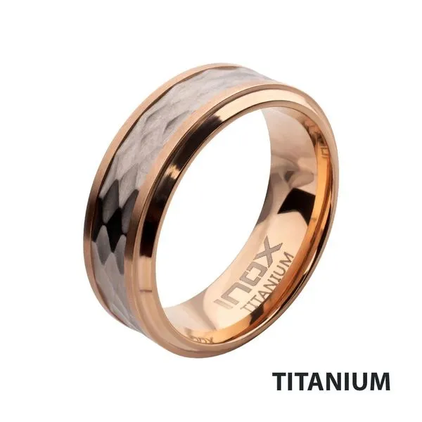 Men's Rose Gold IP Titanium Matte Finish Mosaic Inlay Comfort Fit Ring Lee Ann's Fine Jewelry Russellville, AR