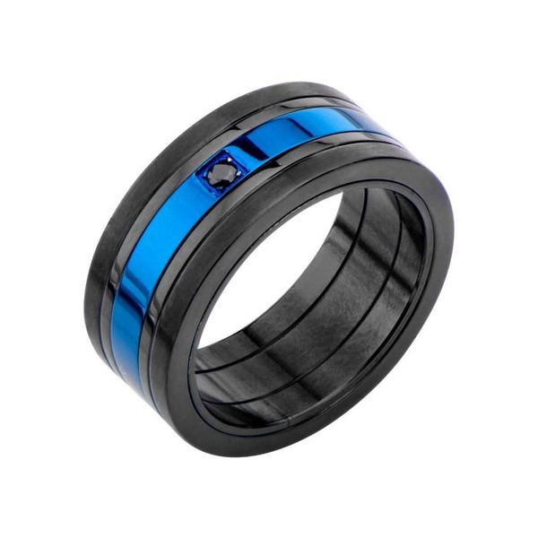 Men's Matte Black & Blue Plated Ring with Black CZ Size 10 Lee Ann's Fine Jewelry Russellville, AR
