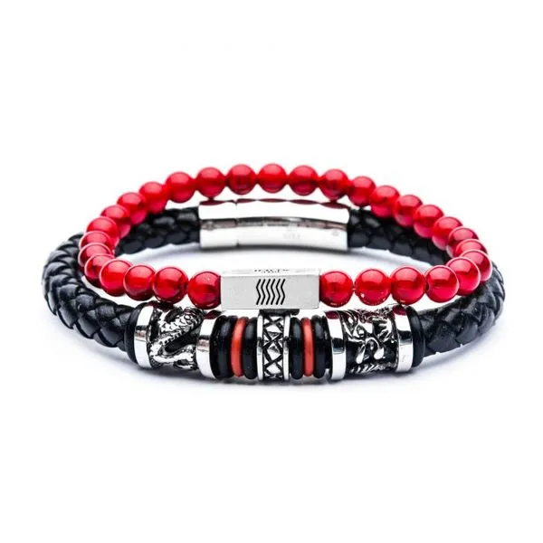 Men's Red Leather Station Stackable Bracelets Lee Ann's Fine Jewelry Russellville, AR