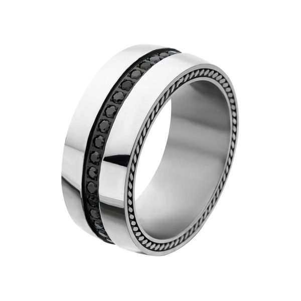 Men's Stainless Steel Ring with Black CZ Lee Ann's Fine Jewelry Russellville, AR