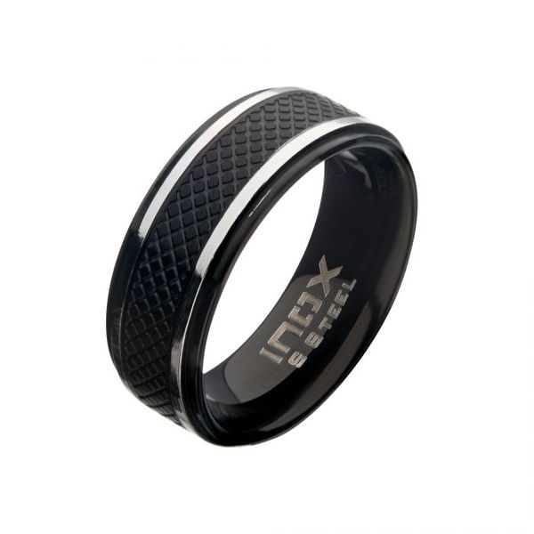 Men's Matte Stainless Steel & Black IP Quilt Ring Lee Ann's Fine Jewelry Russellville, AR