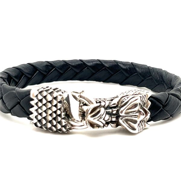 Men's Sterling Silver Leather Bracelet with Dragon Clasp Lee Ann's Fine Jewelry Russellville, AR