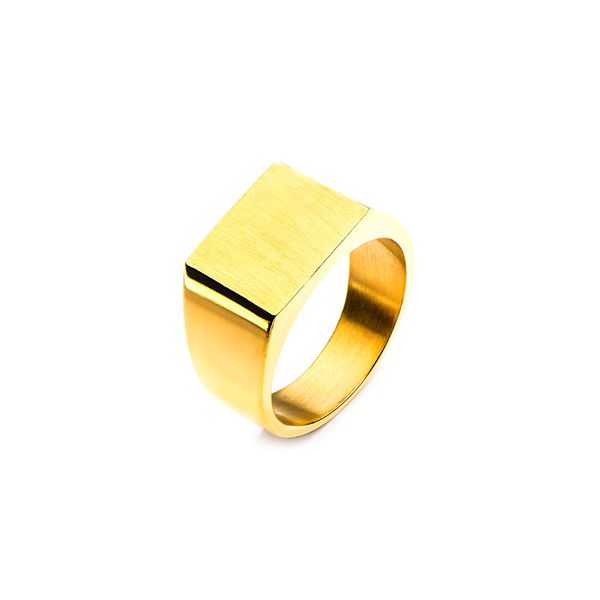 Men's PVD Gold Stainless Steel Engravable Classic Signet Ring Lee Ann's Fine Jewelry Russellville, AR