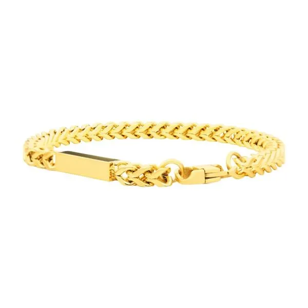 Men's 18K Gold IP Engravable ID Block with Franco Chain Bracelet Lee Ann's Fine Jewelry Russellville, AR