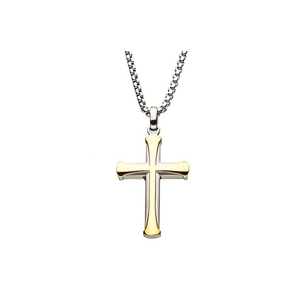 Men's Stainless Steel Gold IP Apostle Cross Pendant Lee Ann's Fine Jewelry Russellville, AR