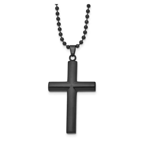 Men's Stainless Steel Brushed and Polished Black IP-plated Cross Pendant Necklace Lee Ann's Fine Jewelry Russellville, AR