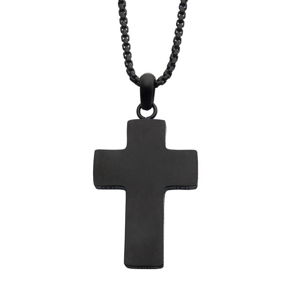 Men's Black IP Engravable Cross Pendant with Round Box Chain Lee Ann's Fine Jewelry Russellville, AR