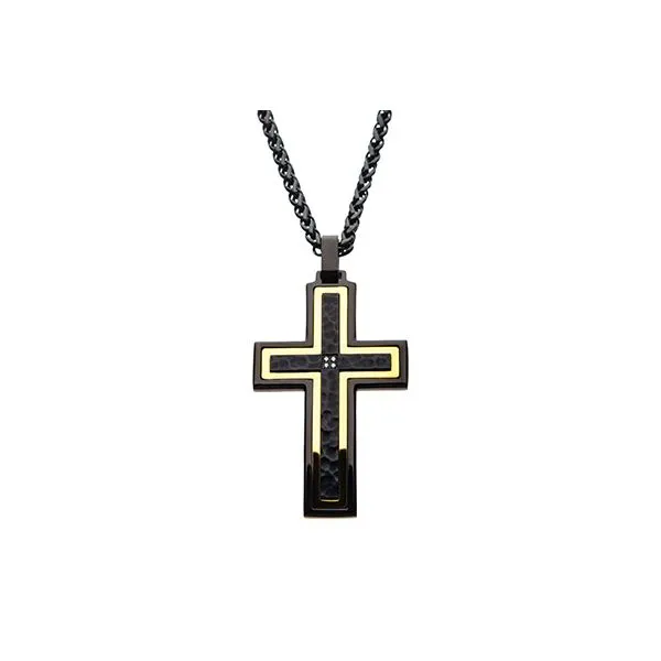 Men's Hammered Black, Gold Plated Cross Pendant Lee Ann's Fine Jewelry Russellville, AR