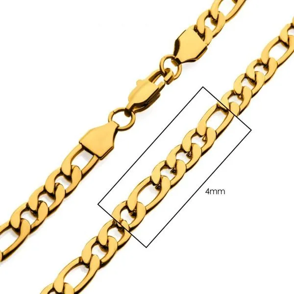 Men's Stainless Steel 4mm 18K Gold IP Figaro Chain Necklace Lee Ann's Fine Jewelry Russellville, AR
