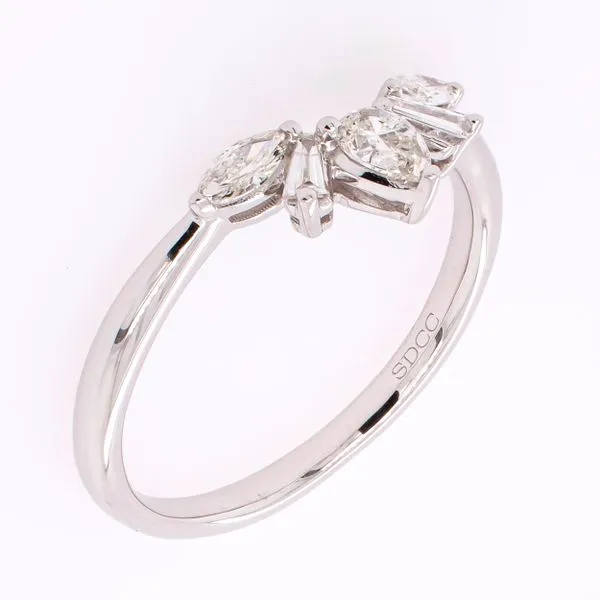 14K White Gold Diamond Emerald and Pear V-Shaped Engagement Band Image 2 LeeBrant Jewelry & Watch Co Sandy Springs, GA