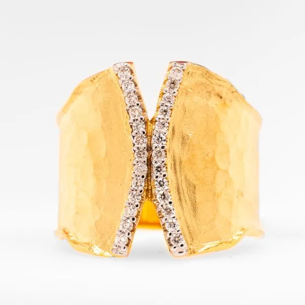 14K Yellow Gold Hammered Gold Diamond Fashion Ring LeeBrant Jewelry & Watch Co Sandy Springs, GA