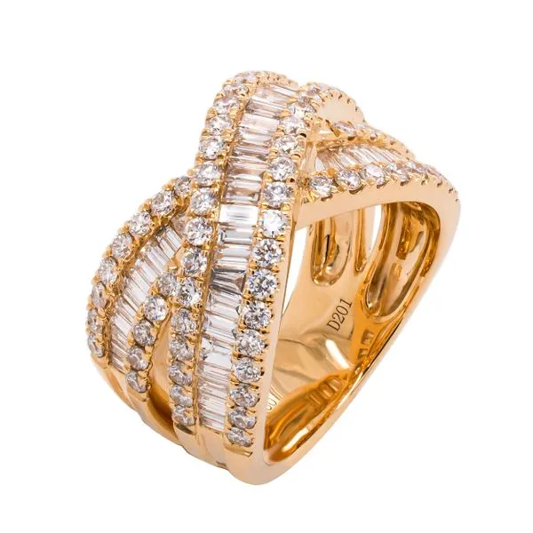 18K Yellow Gold Double Baguette Diamond CrossOver Ring Image 2 LeeBrant Jewelry & Watch Co Sandy Springs, GA