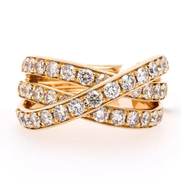 18K Yellow Gold Triple Cross Over Diamond Fashion Ring LeeBrant Jewelry & Watch Co Sandy Springs, GA