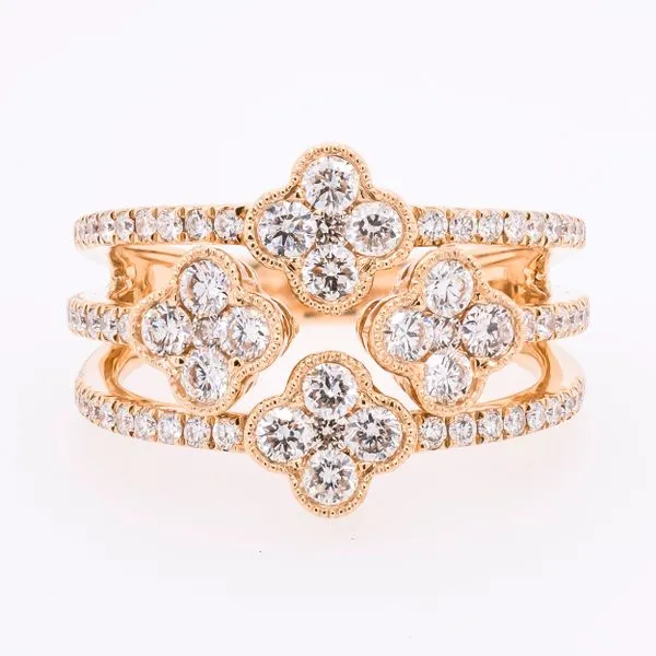 14K Yellow Gold Diamond Flower Triple Shank Fashion Ring LeeBrant Jewelry & Watch Co Sandy Springs, GA