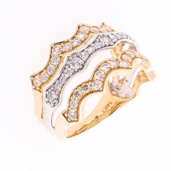 14K Yellow and White Gold Diamond Anniversary Wave Wedding Band Image 2 LeeBrant Jewelry & Watch Co Sandy Springs, GA