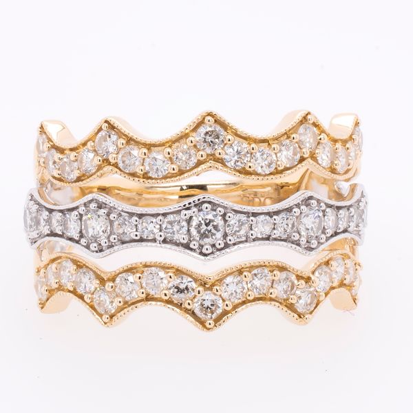 14K Yellow and White Gold Diamond Anniversary Wave Wedding Band LeeBrant Jewelry & Watch Co Sandy Springs, GA