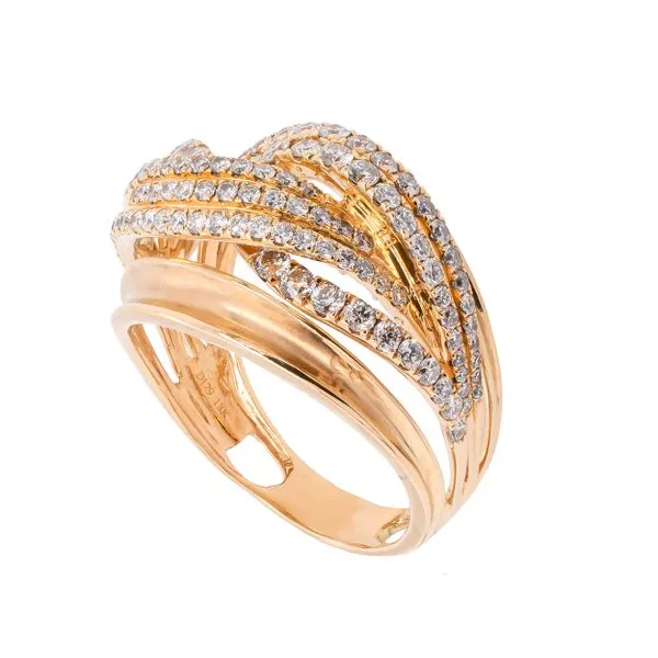 18K Yellow Gold Diamond Crossover Ring with Plain Side Bands Image 2 LeeBrant Jewelry & Watch Co Sandy Springs, GA