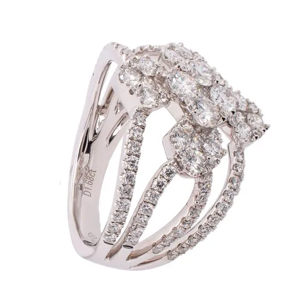 18K White Gold Quad Diamond Band Flower Ring Image 2 LeeBrant Jewelry & Watch Co Sandy Springs, GA