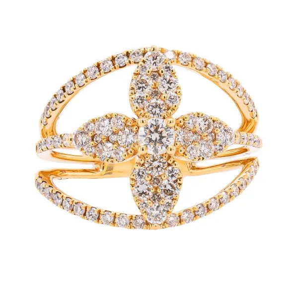 18K Yellow Gold Triple Diamond Band Flower Ring LeeBrant Jewelry & Watch Co Sandy Springs, GA