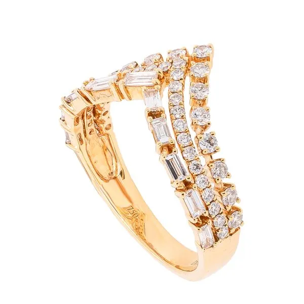 18K Yellow Gold Triple Chevron Diamond Band Image 2 LeeBrant Jewelry & Watch Co Sandy Springs, GA