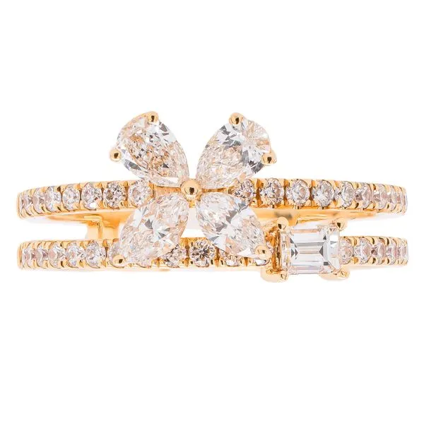 18K Yellow Gold Double Diamond Ring with Diamond Flower LeeBrant Jewelry & Watch Co Sandy Springs, GA