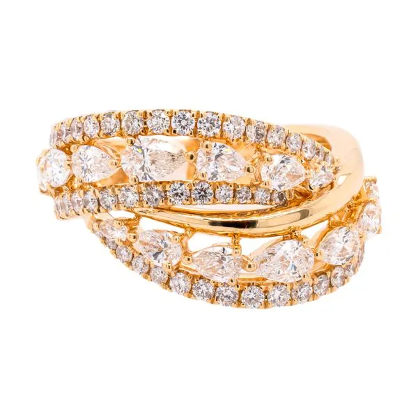 18K Yellow Gold Diamond Pear Crossover Ring LeeBrant Jewelry & Watch Co Sandy Springs, GA