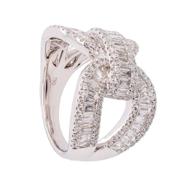 18K White Gold Diamond Baguette Double Loop Ring Image 2 LeeBrant Jewelry & Watch Co Sandy Springs, GA