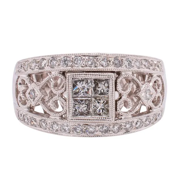 18K White Gold Filigree Princess Cut Diamond Fashion Ring LeeBrant Jewelry & Watch Co Sandy Springs, GA