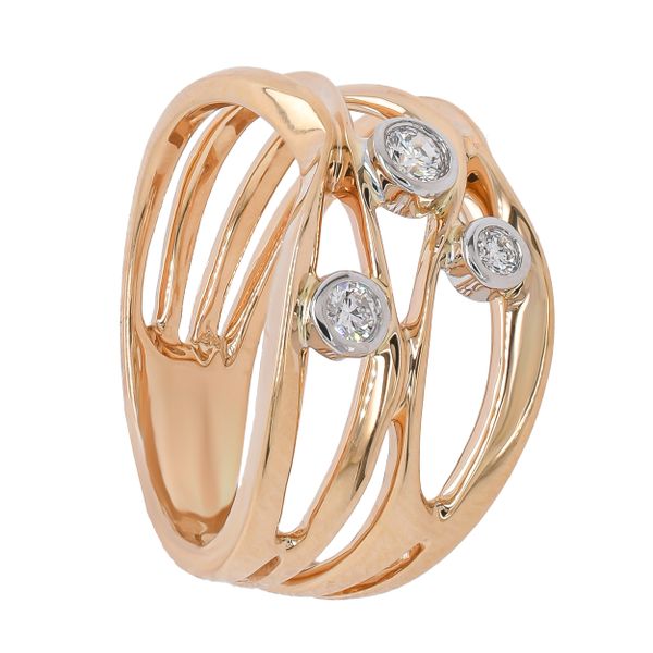 14K Yellow and White Gold Diamond Bezel Set Wave Ring Image 2 LeeBrant Jewelry & Watch Co Sandy Springs, GA