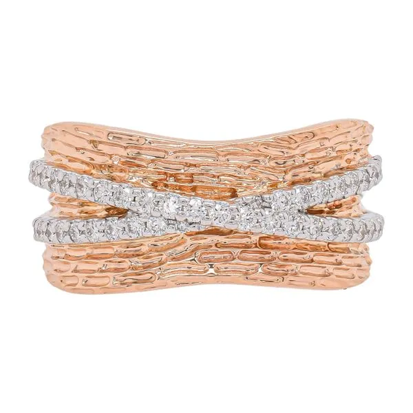 14K Yellow and White Gold Textured Diamond Crossover Cigar Band LeeBrant Jewelry & Watch Co Sandy Springs, GA